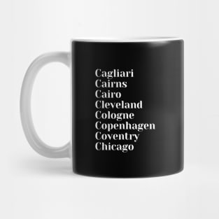 Cool Cities starting with the letter, C, Mug, Mask Mug